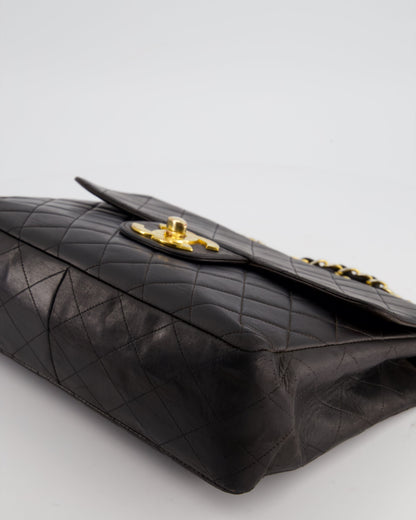 Chanel Black Vintage Maxi Mademoiselle Single Flap Bag in Lambskin with 24K Gold Hardware