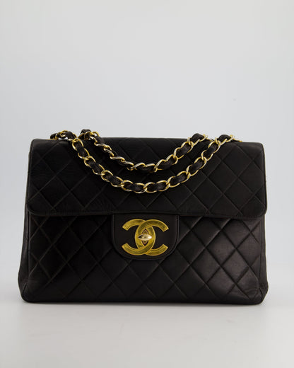 Chanel Black Vintage Maxi Mademoiselle Single Flap Bag in Lambskin with 24K Gold Hardware