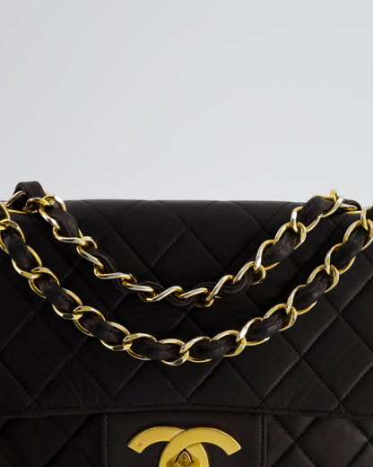Chanel Black Vintage Maxi Mademoiselle Single Flap Bag in Lambskin with 24K Gold Hardware