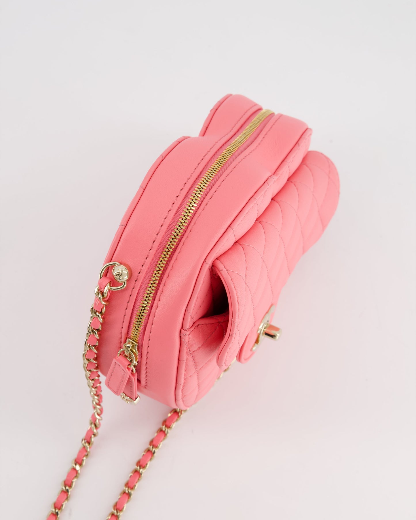 Chanel Coral Pink Medium Heart Bag with Chain and Champagne Gold Hardware