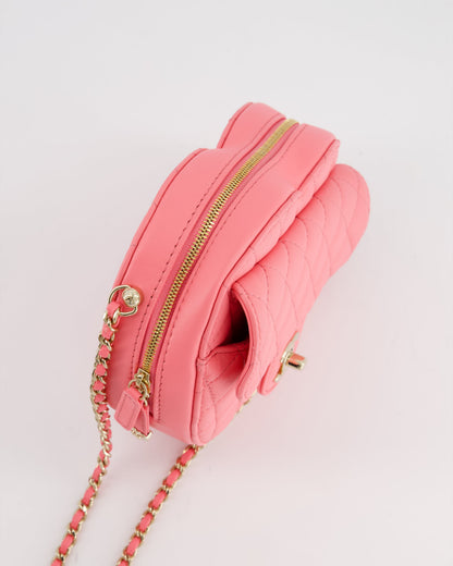 Chanel Coral Pink Medium Heart Bag with Chain and Champagne Gold Hardware