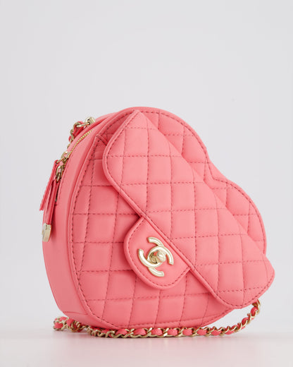 Chanel Coral Pink Medium Heart Bag with Chain and Champagne Gold Hardware
