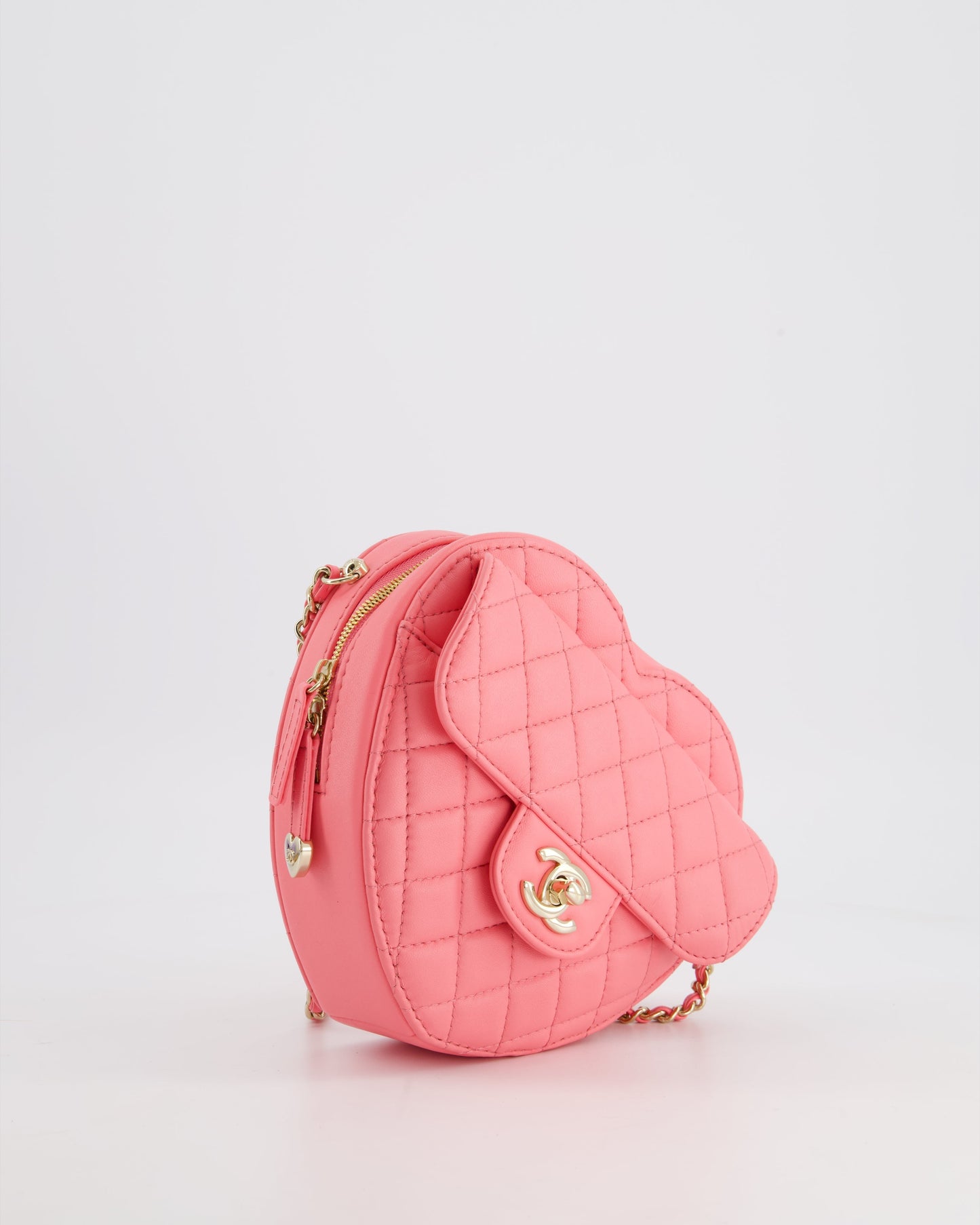 Chanel Coral Pink Medium Heart Bag with Chain and Champagne Gold Hardware