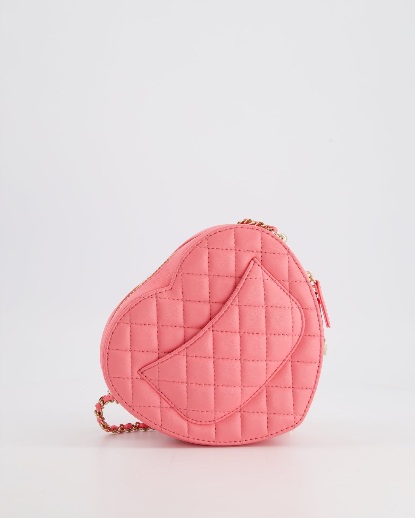 Chanel Coral Pink Medium Heart Bag with Chain and Champagne Gold Hardware