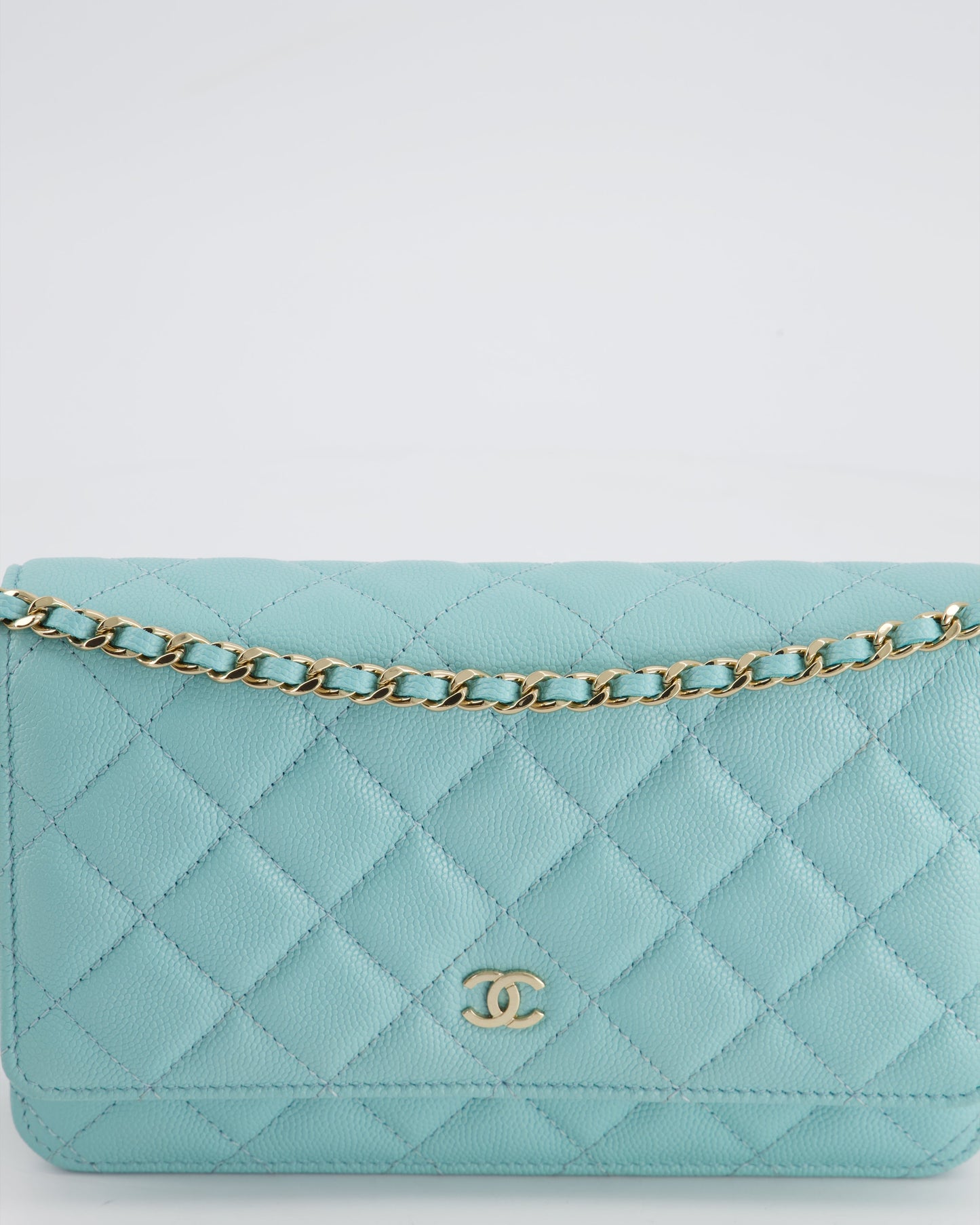 Chanel Tiffany Blue Wallet on Chain Bag in Caviar with Champagne Gold Hardware