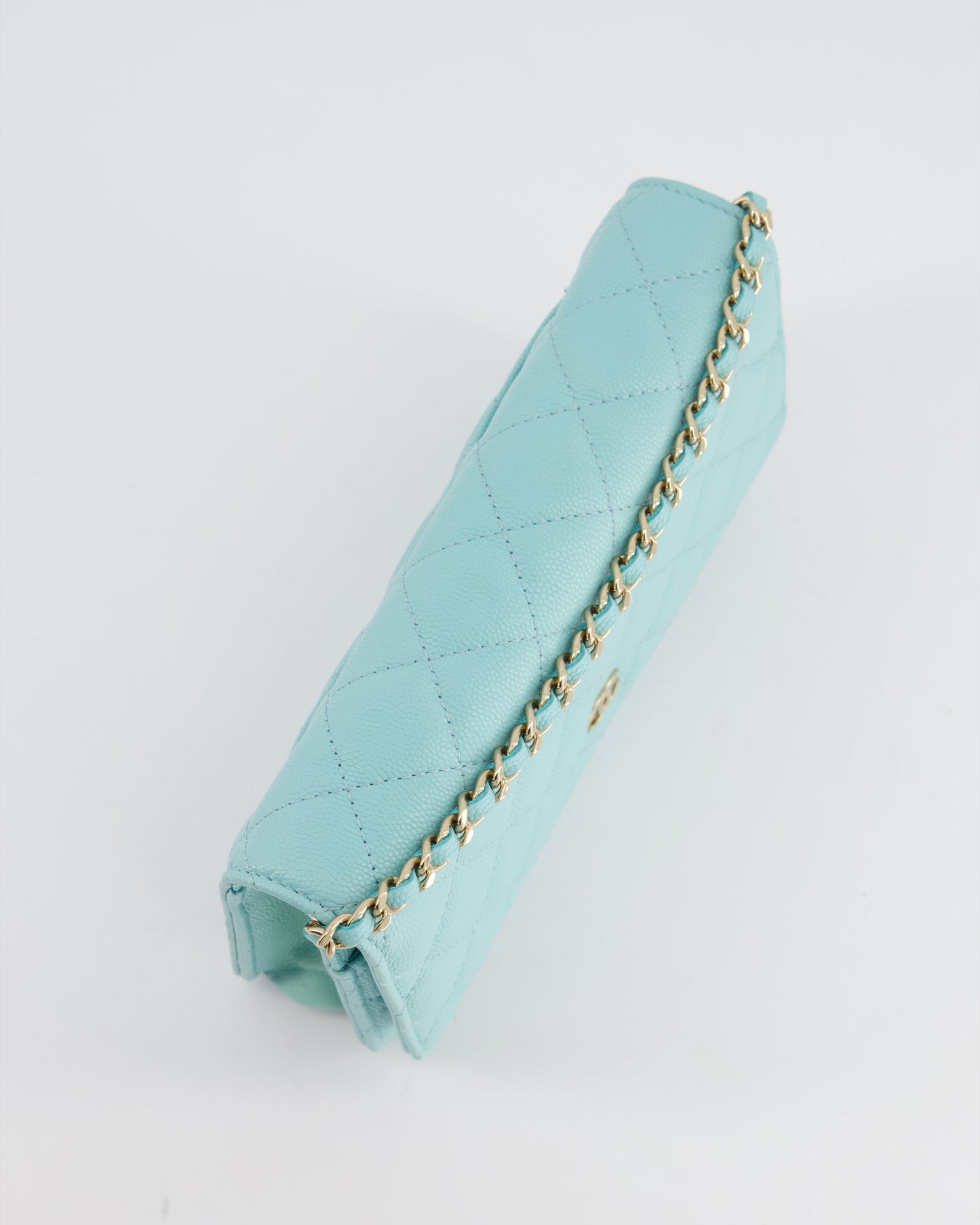 Chanel Tiffany Blue Wallet on Chain Bag in Caviar with Champagne Gold Hardware