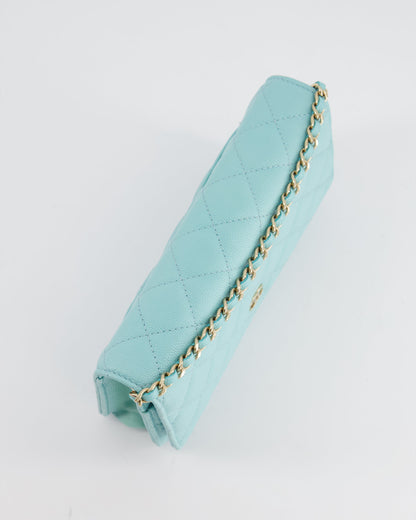 Chanel Tiffany Blue Wallet on Chain Bag in Caviar with Champagne Gold Hardware