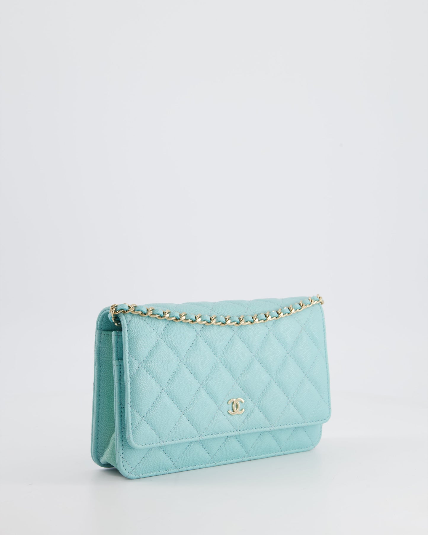 Chanel Tiffany Blue Wallet on Chain Bag in Caviar with Champagne Gold Hardware