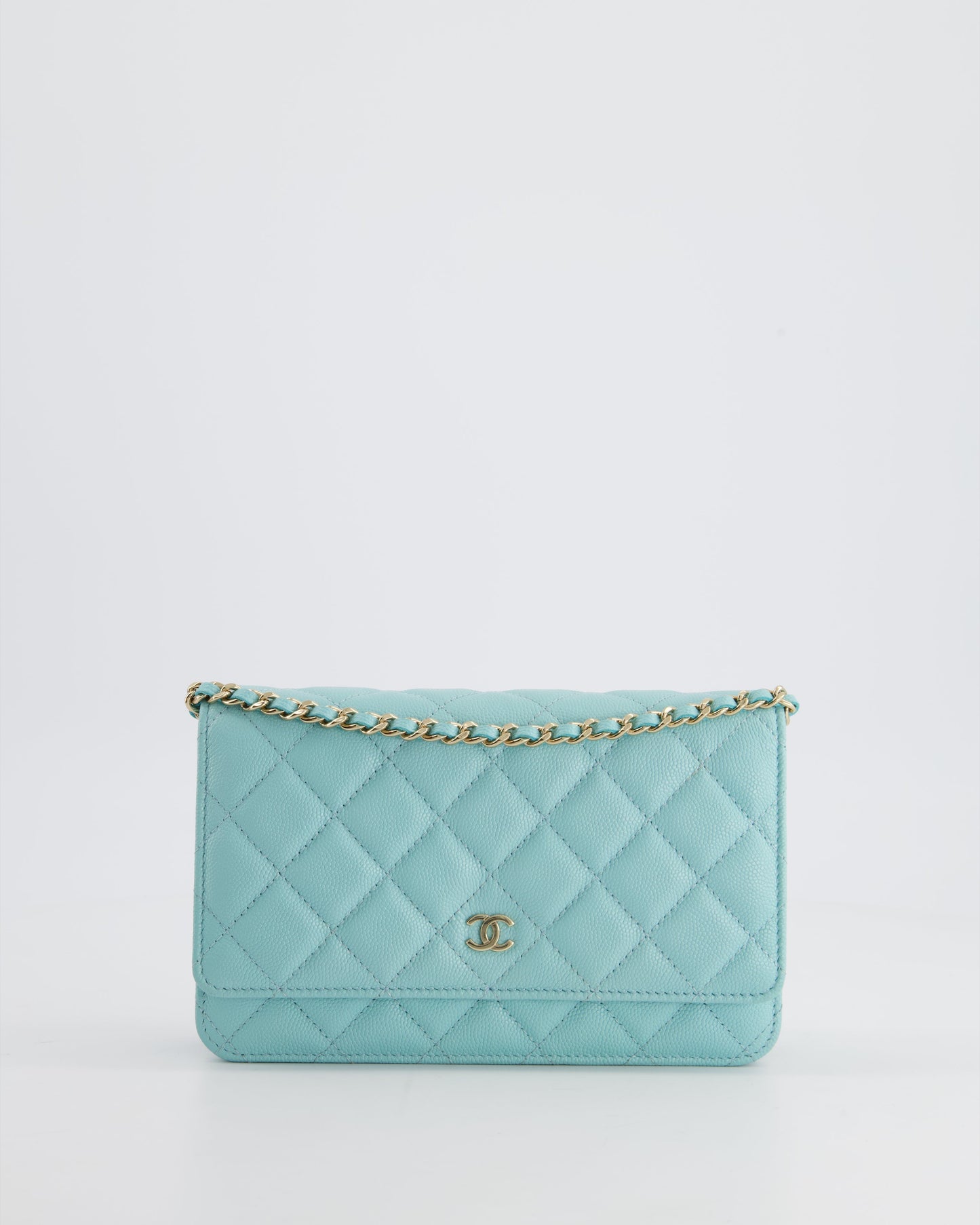 Chanel Tiffany Blue Wallet on Chain Bag in Caviar with Champagne Gold Hardware