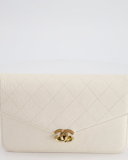 Chanel White Envelope Wallet on Chain Bag in Caviar Leather with Silver Hardware