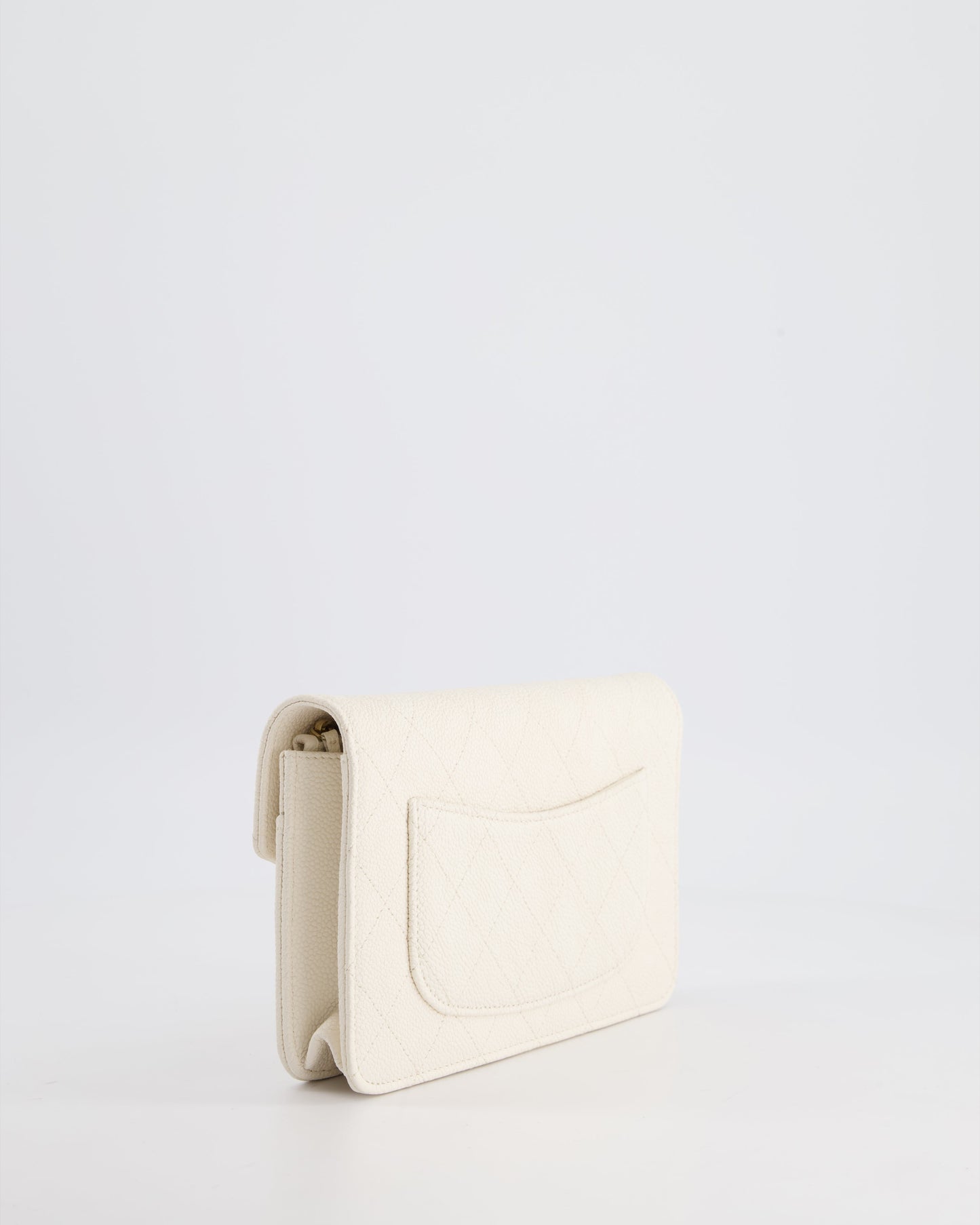 Chanel White Envelope Wallet on Chain Bag in Caviar Leather with Silver Hardware