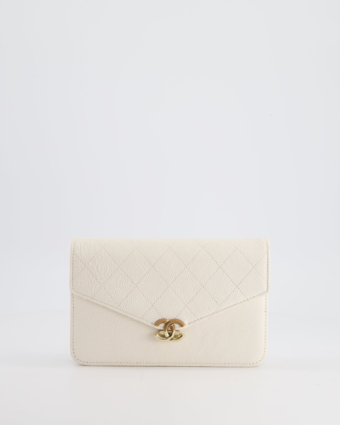 Chanel White Envelope Wallet on Chain Bag in Caviar Leather with Silver Hardware