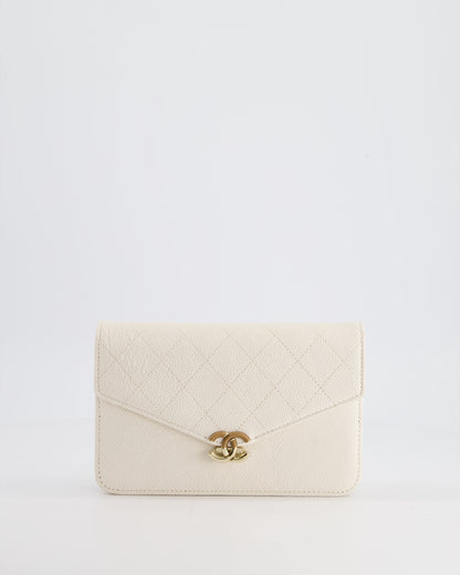 Chanel White Envelope Wallet on Chain Bag in Caviar Leather with Silver Hardware