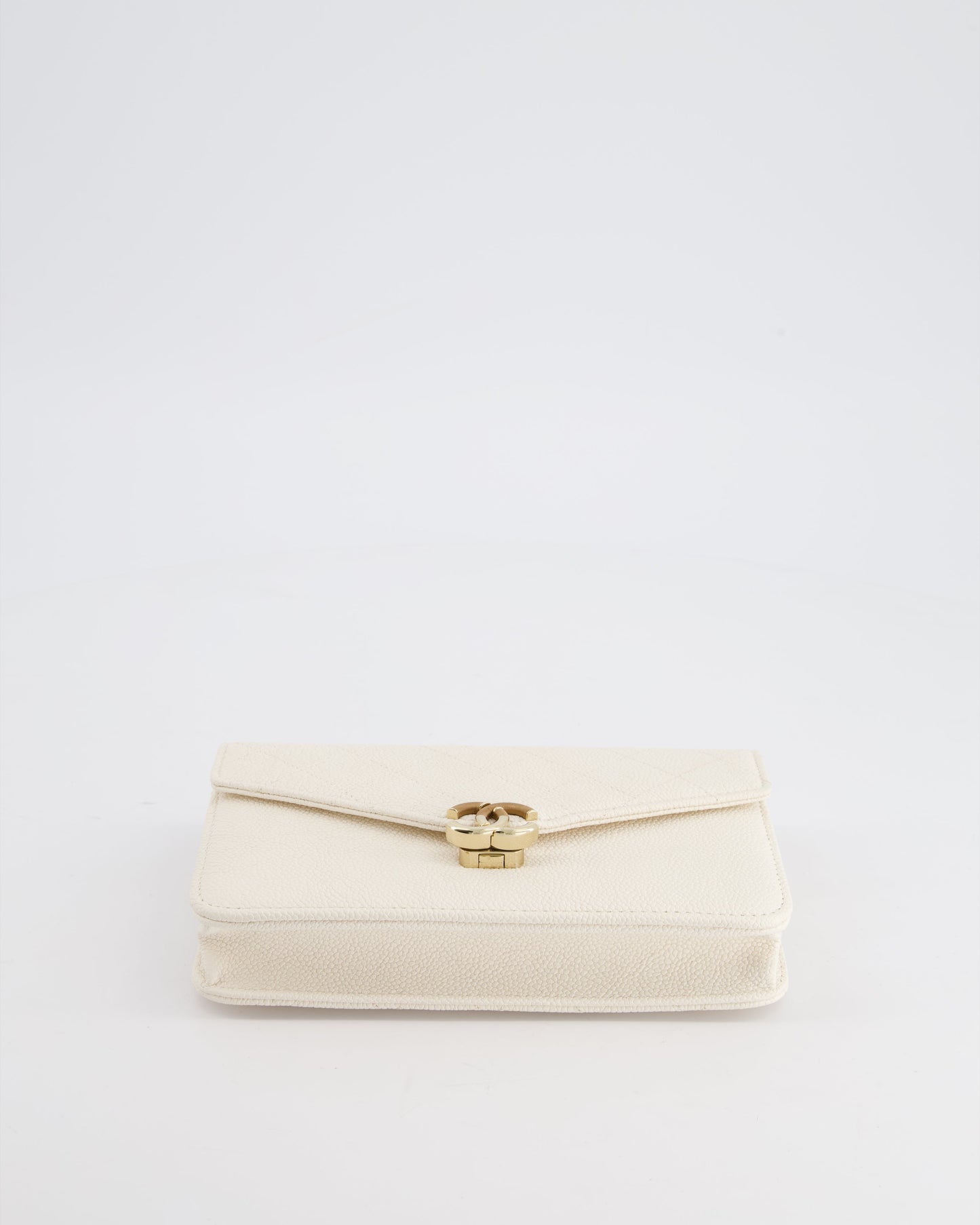 Chanel White Envelope Wallet on Chain Bag in Caviar Leather with Silver Hardware