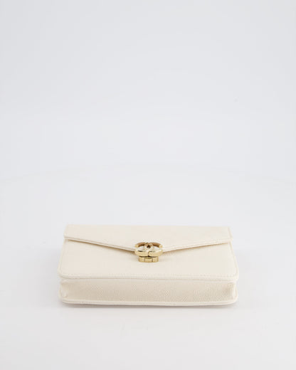 Chanel White Envelope Wallet on Chain Bag in Caviar Leather with Silver Hardware