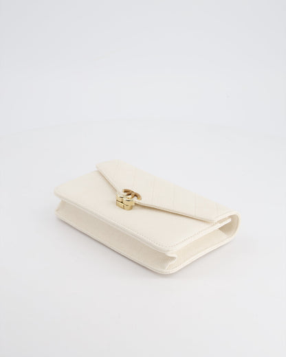 Chanel White Envelope Wallet on Chain Bag in Caviar Leather with Silver Hardware