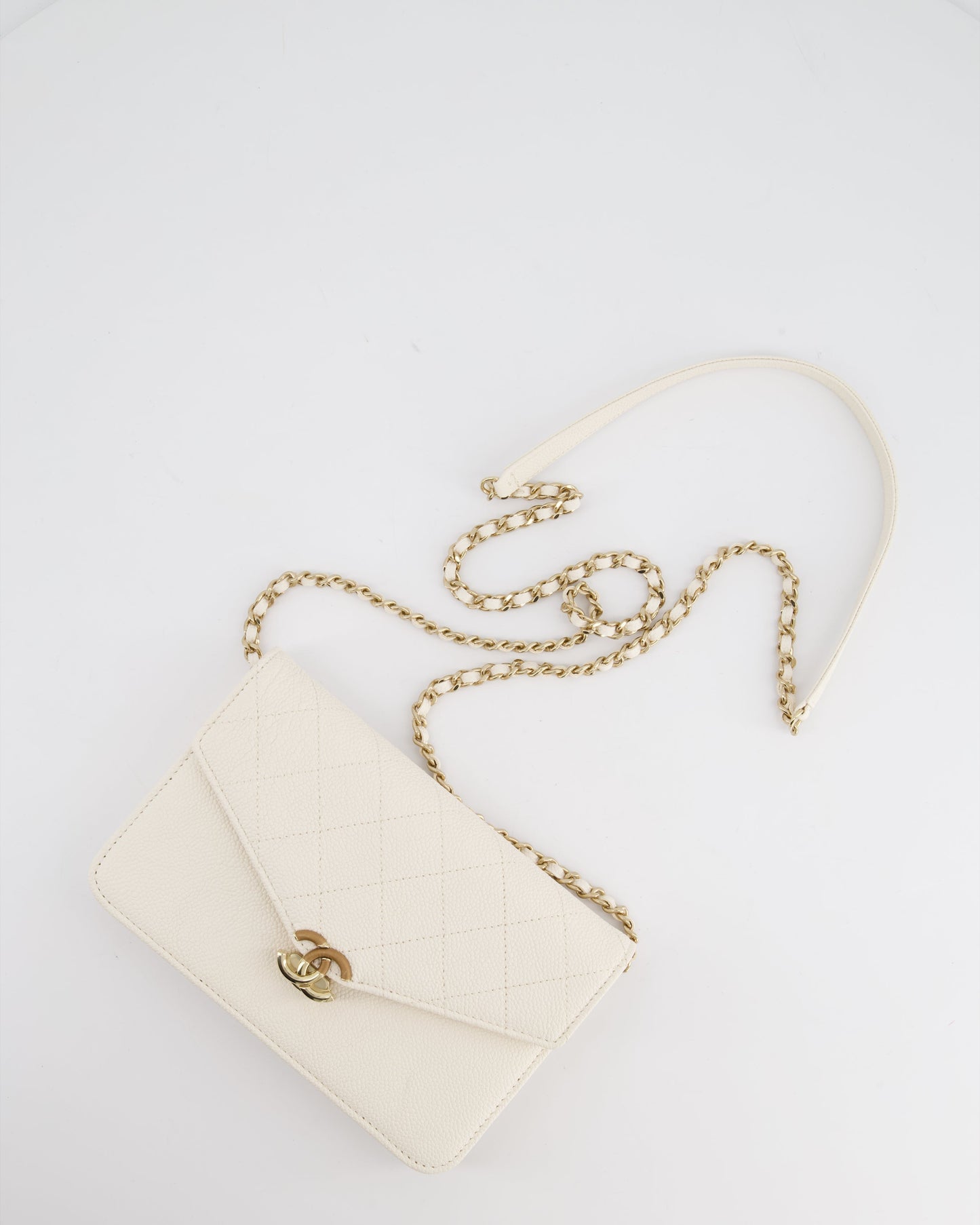 Chanel White Envelope Wallet on Chain Bag in Caviar Leather with Silver Hardware