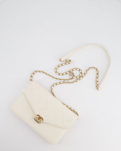 Chanel White Envelope Wallet on Chain Bag in Caviar Leather with Silver Hardware