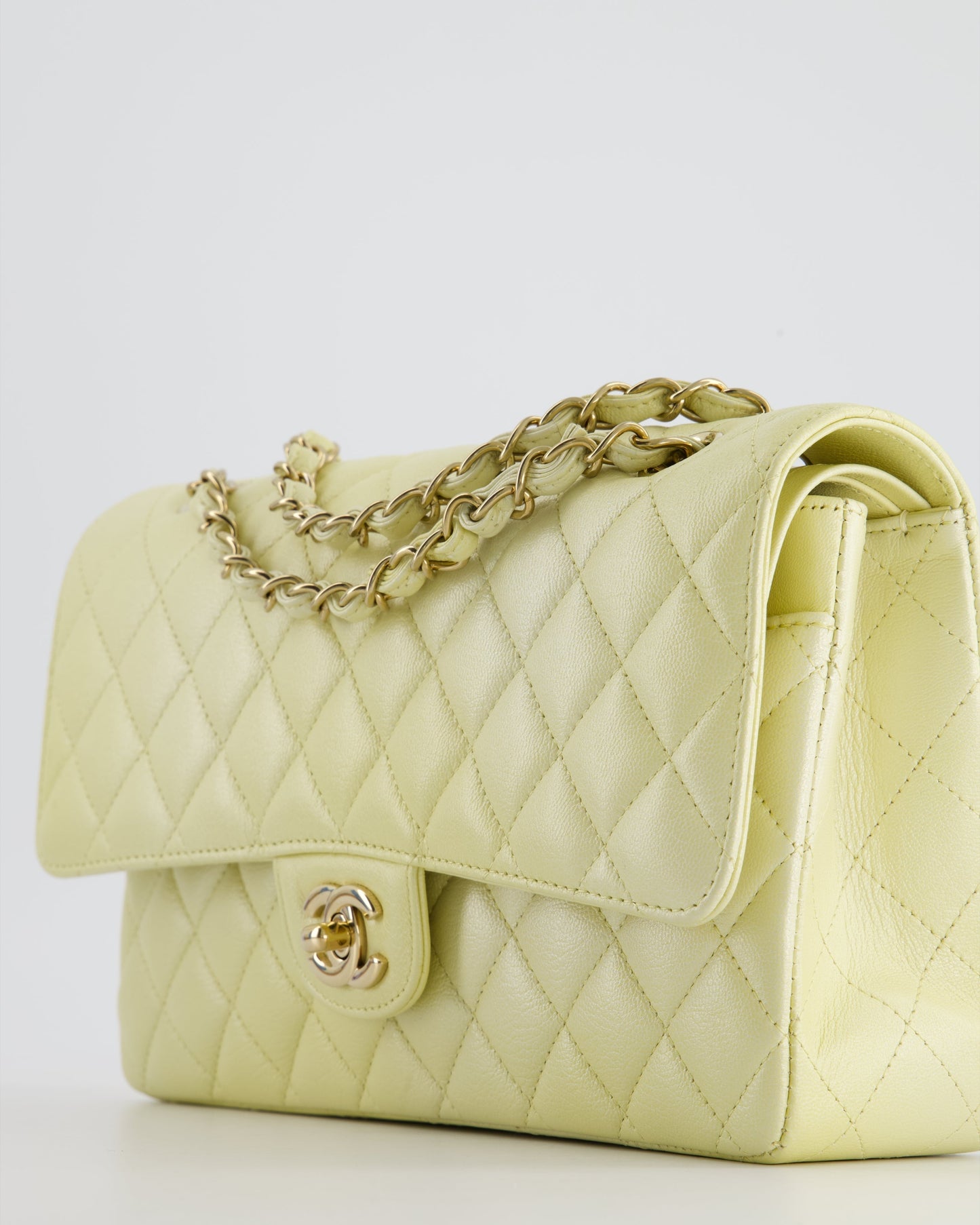 Chanel Lemon Sobert Shimmer Medium Classic Double Flap Bag in Iridescent Calfskin Gold Hardware  RRP £8,530