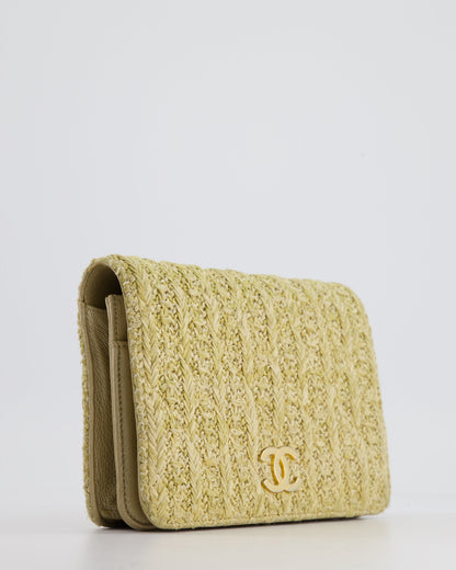 Chanel Raffia Wallet on Chain Bag in Gold Lambskin with Gold Hardware and Charm Detail