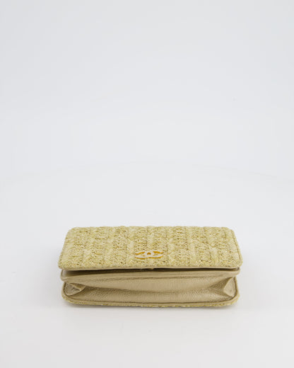 Chanel Raffia Wallet on Chain Bag in Gold Lambskin with Gold Hardware and Charm Detail