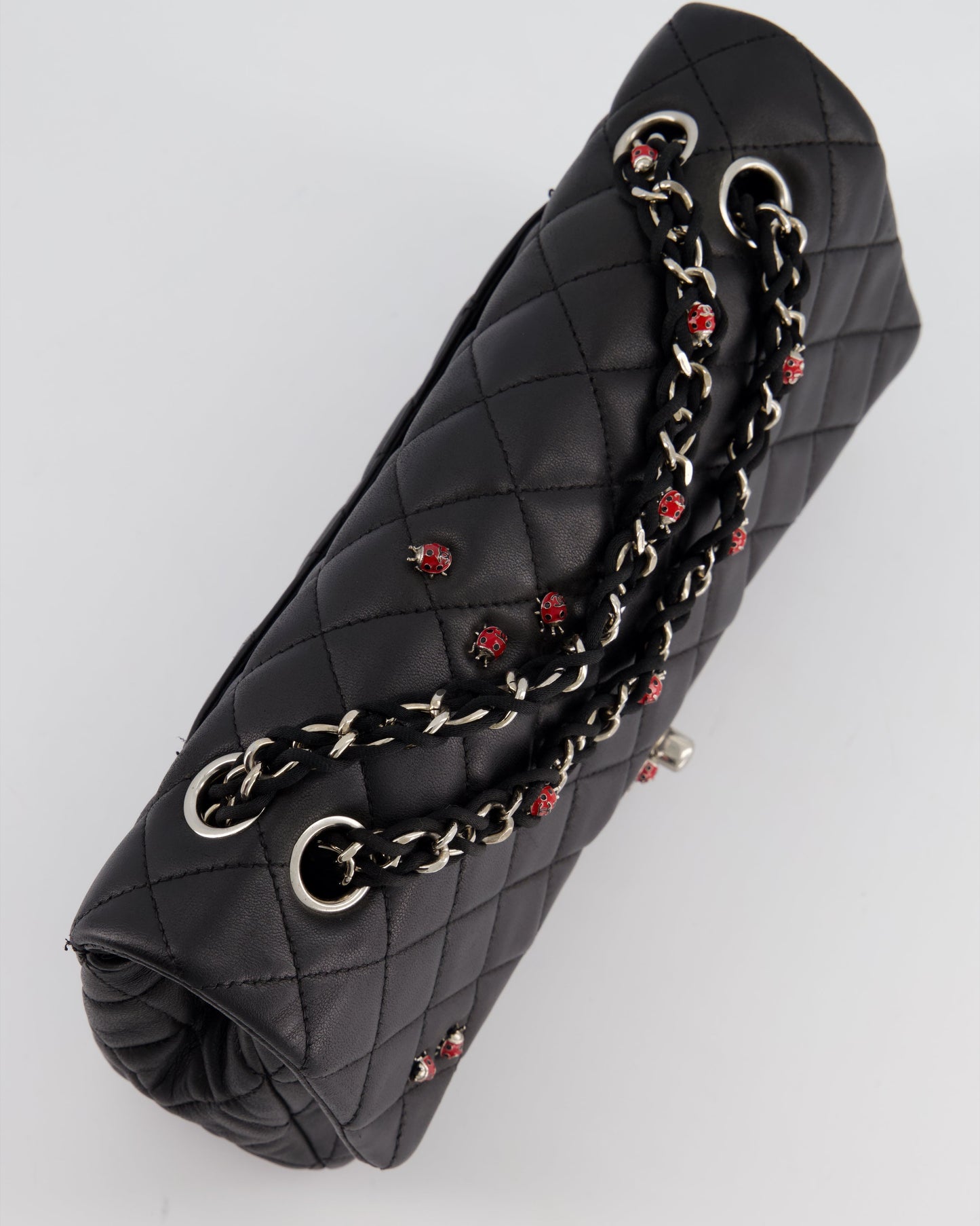 *LIMITED EDITION* Chanel Black Single Flap Bag with Ladybird Embellishment in Lambskin with Silver Hardware