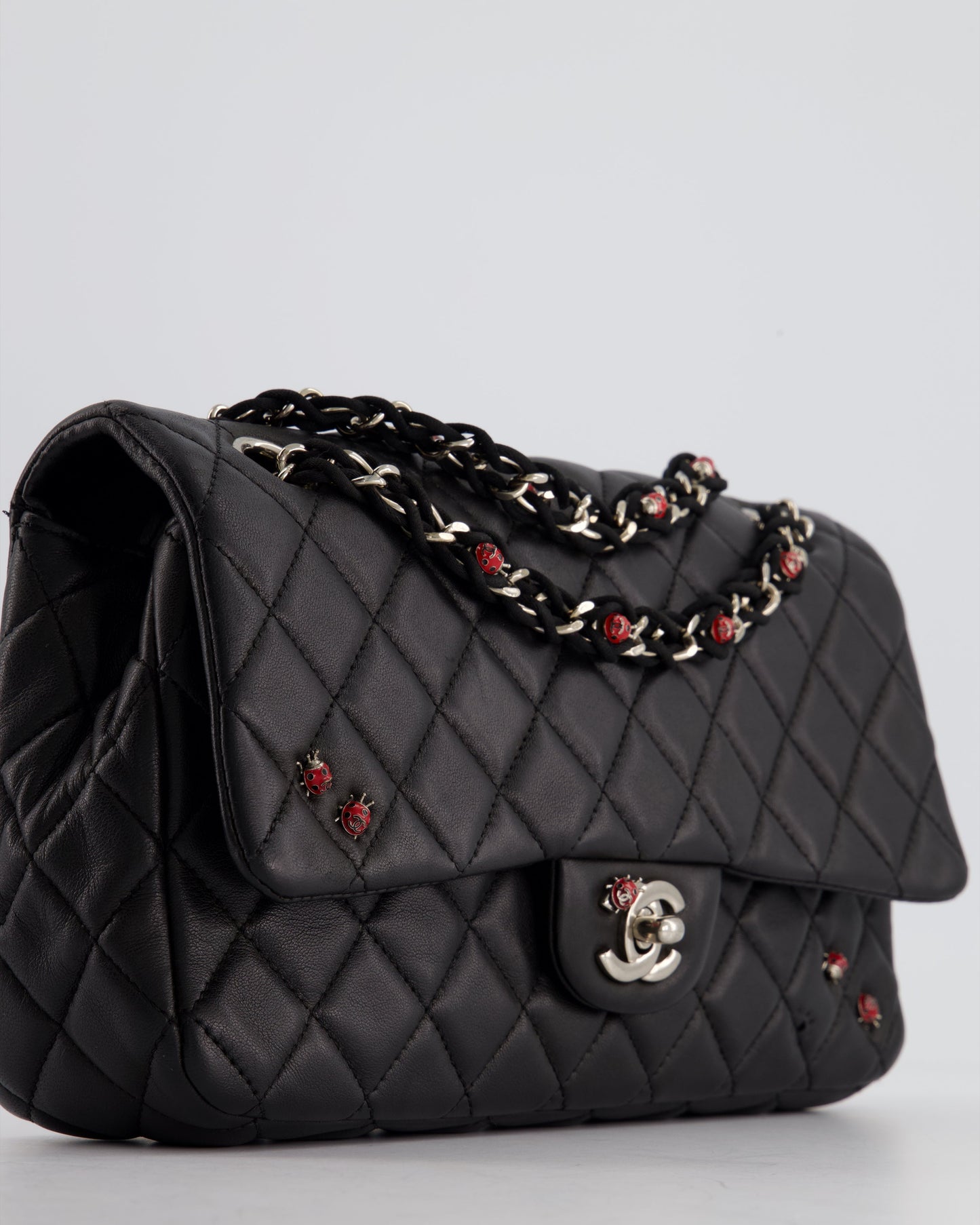 *LIMITED EDITION* Chanel Black Single Flap Bag with Ladybird Embellishment in Lambskin with Silver Hardware