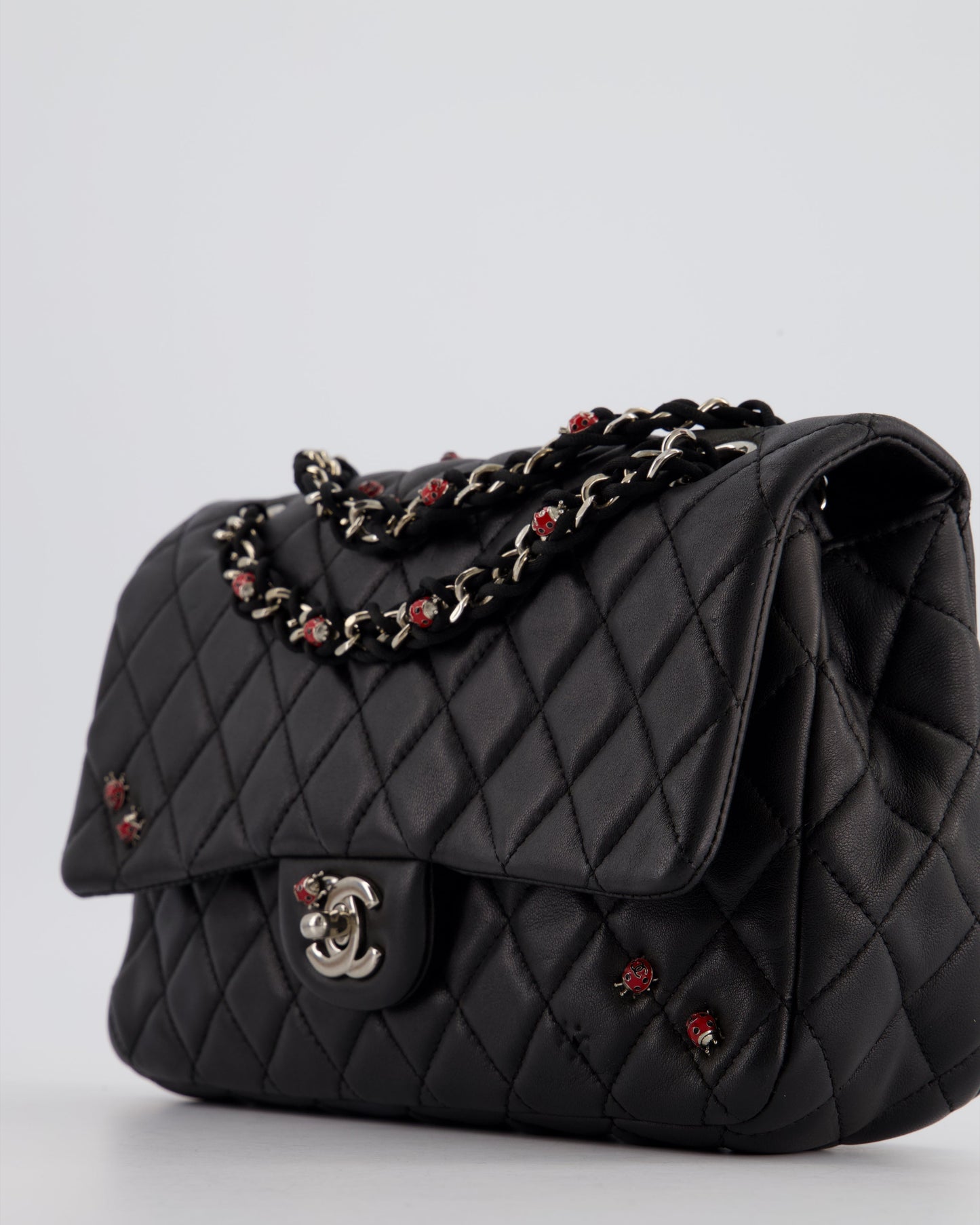 *LIMITED EDITION* Chanel Black Single Flap Bag with Ladybird Embellishment in Lambskin with Silver Hardware