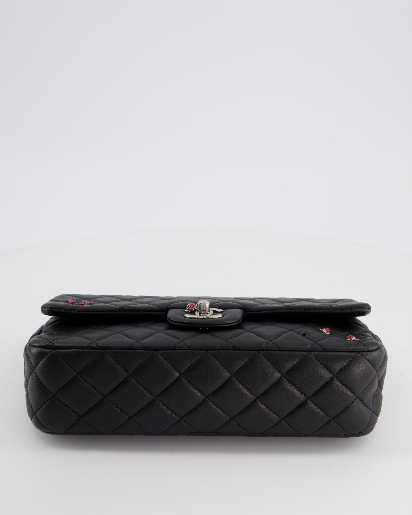 *LIMITED EDITION* Chanel Black Single Flap Bag with Ladybird Embellishment in Lambskin with Silver Hardware