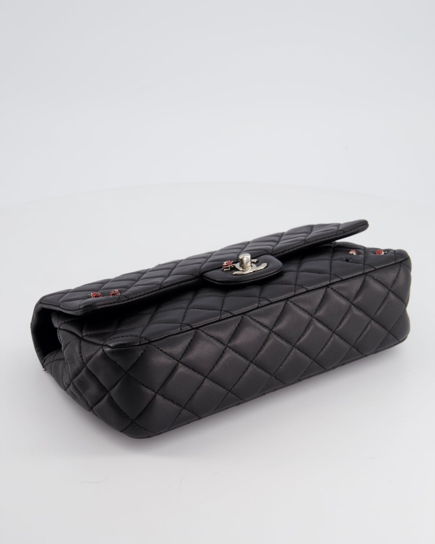 *LIMITED EDITION* Chanel Black Single Flap Bag with Ladybird Embellishment in Lambskin with Silver Hardware