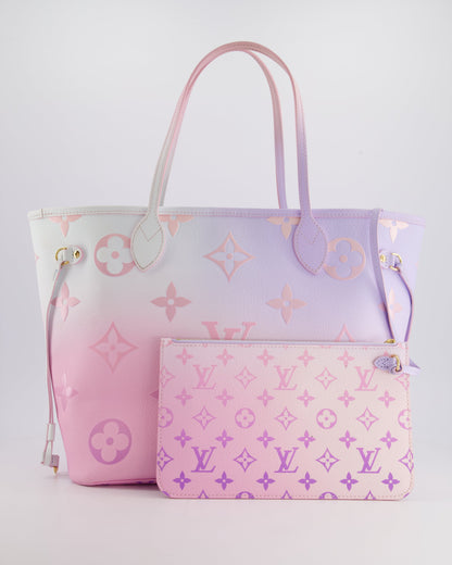 Louis Vuitton Spring In The City Neverfull MM Bag in Blue and Pink Ombre Monogram Canvas with Gold Hardware