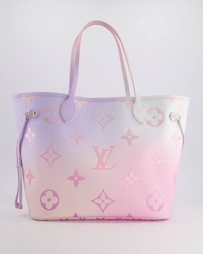 Louis Vuitton Spring In The City Neverfull MM Bag in Blue and Pink Ombre Monogram Canvas with Gold Hardware