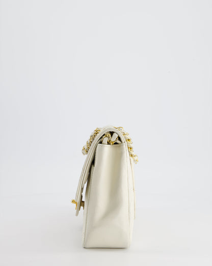Chanel Vintage White Stitched Edge Classic Double Flap Bag with 24K Gold Hardware