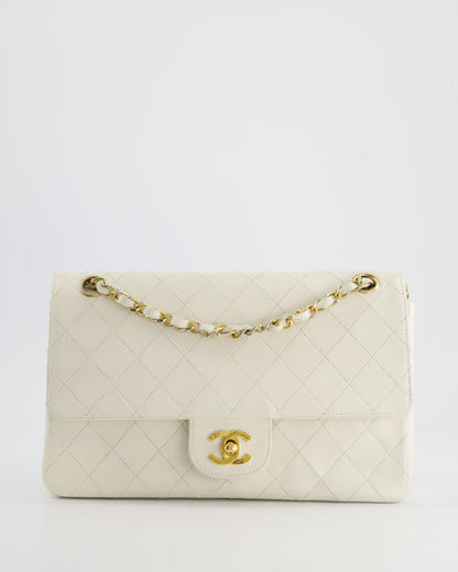 Chanel Vintage White Stitched Edge Classic Double Flap Bag with 24K Gold Hardware