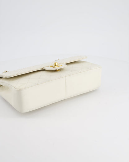 Chanel Vintage White Stitched Edge Classic Double Flap Bag with 24K Gold Hardware
