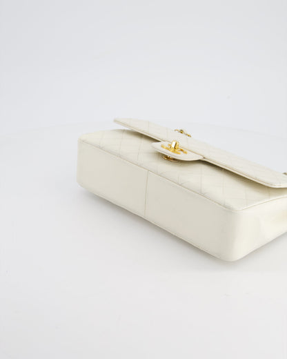 Chanel Vintage White Stitched Edge Classic Double Flap Bag with 24K Gold Hardware