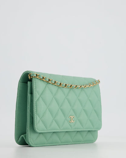 Chanel Matcha Green Wallet on Chain Bag in Caviar with Champagne Gold Hardware