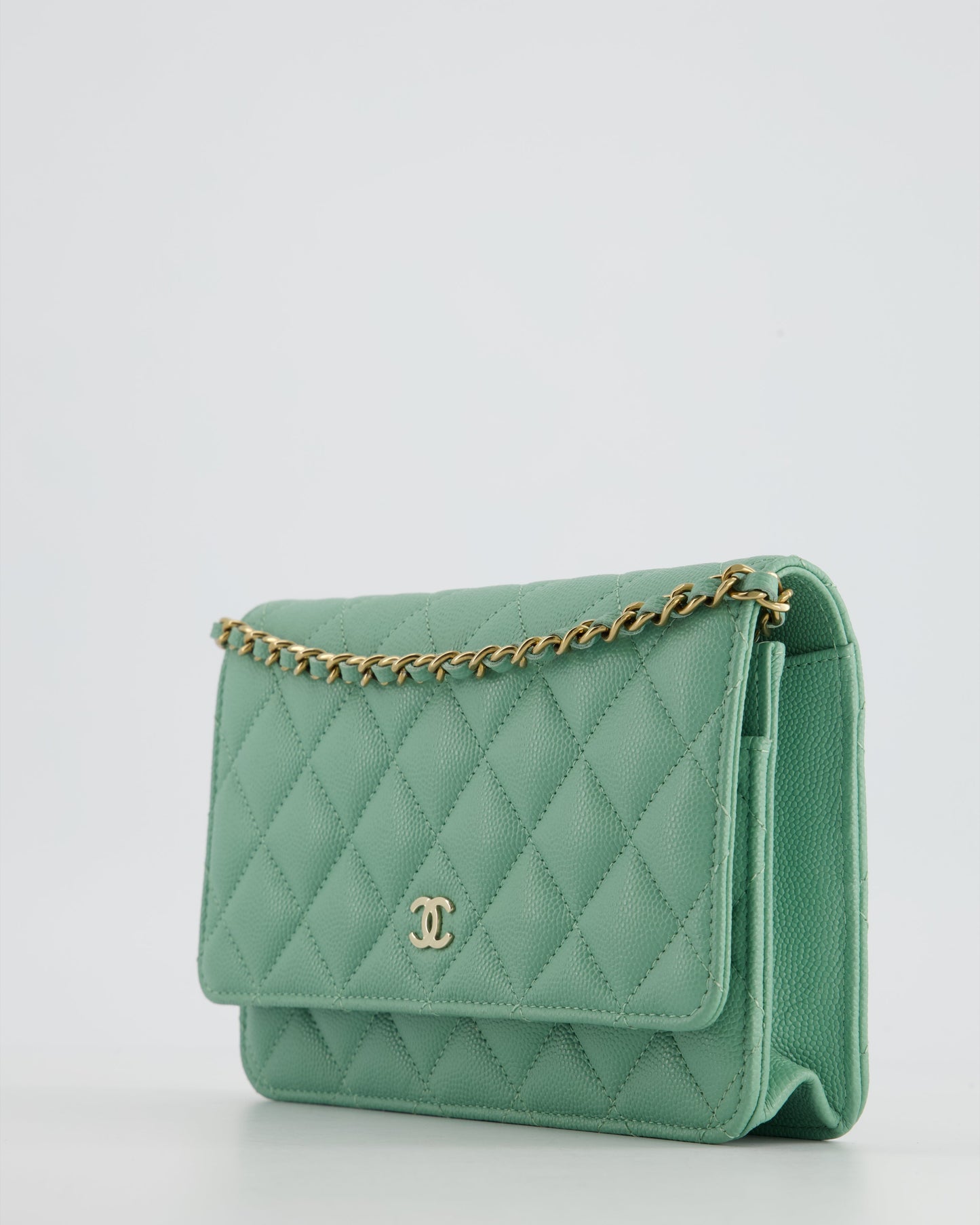 Chanel Matcha Green Wallet on Chain Bag in Caviar with Champagne Gold Hardware