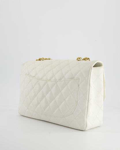 Chanel Vintage White Jumbo Classic Single Flap Bag in Caviar Leather with 24K Gold Hardware RRP £9,240