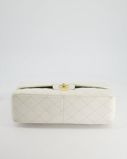 Chanel Vintage White Jumbo Classic Single Flap Bag in Caviar Leather with 24K Gold Hardware RRP £9,240