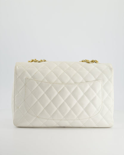 Chanel Vintage White Jumbo Classic Single Flap Bag in Caviar Leather with 24K Gold Hardware RRP £9,240