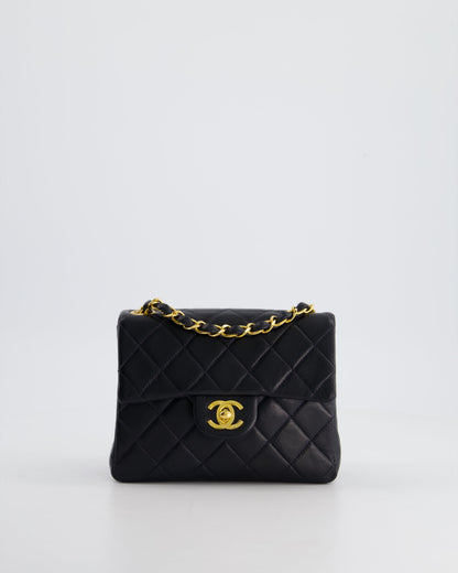 Chanel Vintage Black Mini Square Bag in Lambskin Leather with 24k Gold Hardware