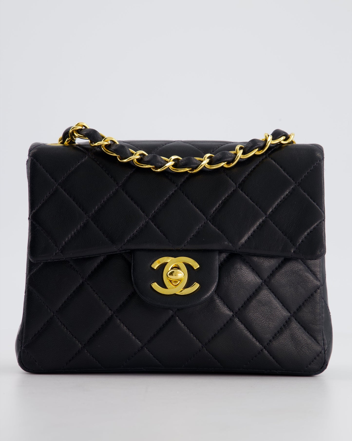 Chanel Vintage Black Mini Square Bag in Lambskin Leather with 24k Gold Hardware