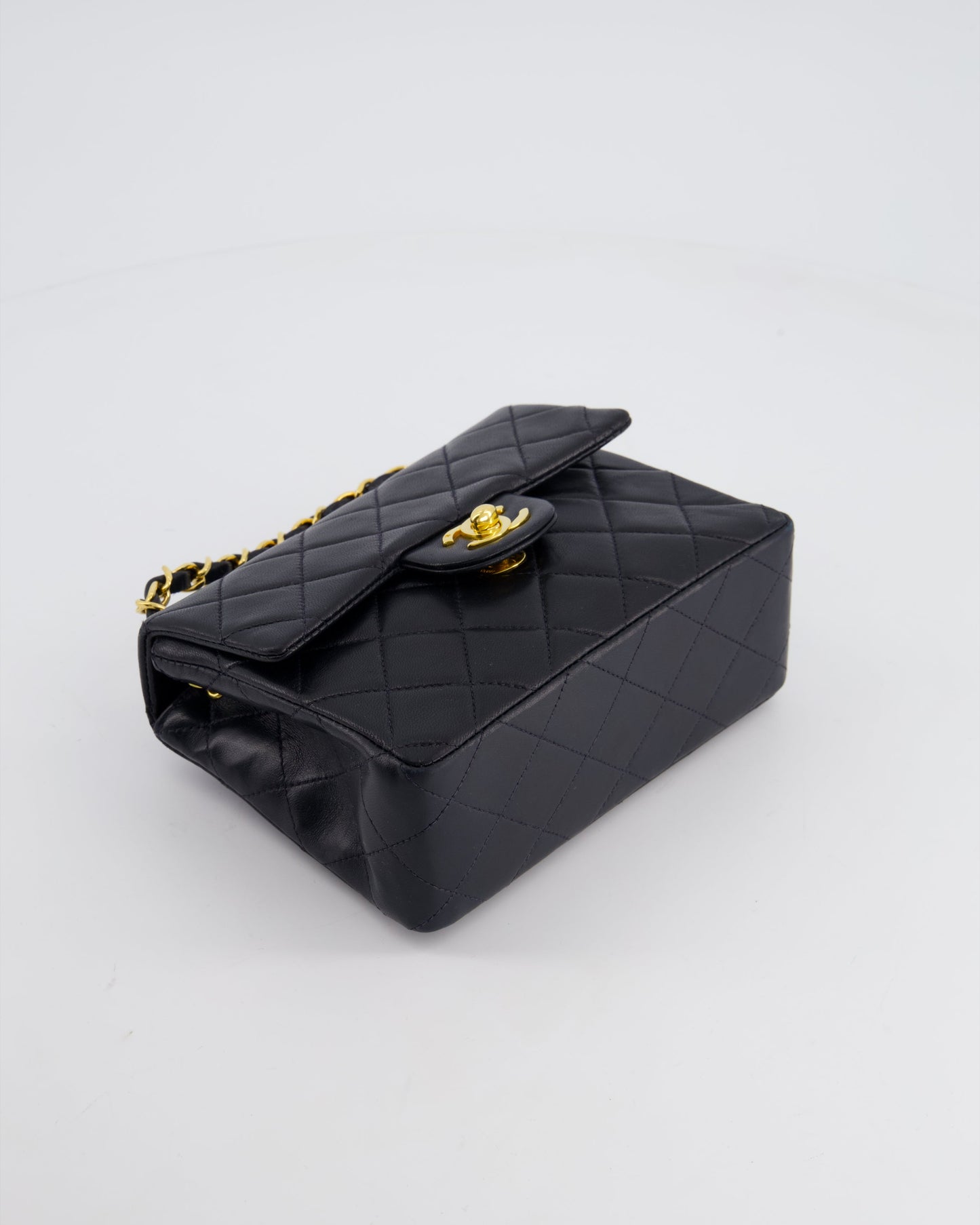 Chanel Vintage Black Mini Square Bag in Lambskin Leather with 24k Gold Hardware