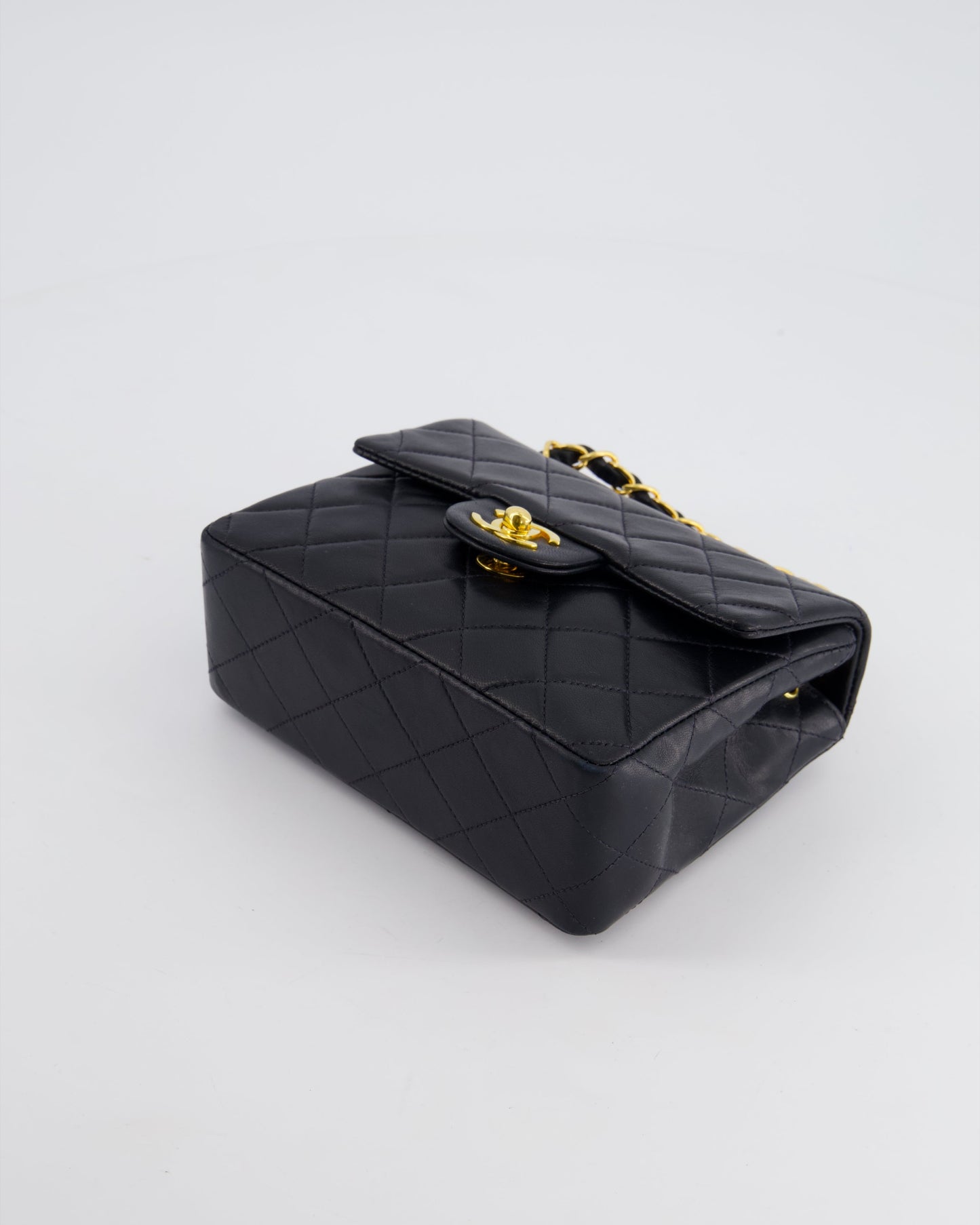 Chanel Vintage Black Mini Square Bag in Lambskin Leather with 24k Gold Hardware