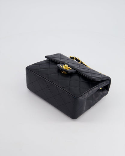 Chanel Vintage Black Mini Square Bag in Lambskin Leather with 24k Gold Hardware