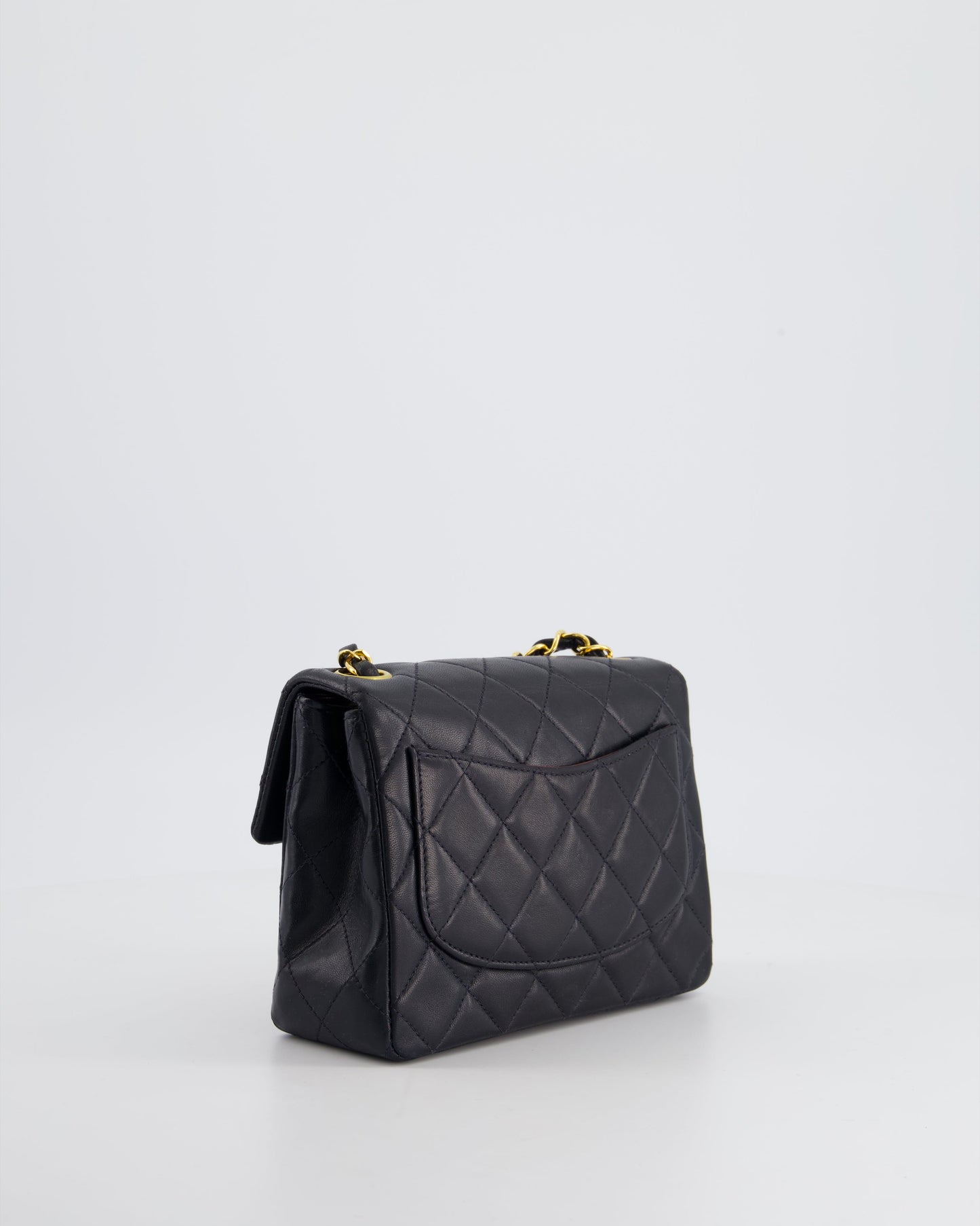 Chanel Vintage Black Mini Square Bag in Lambskin Leather with 24k Gold Hardware
