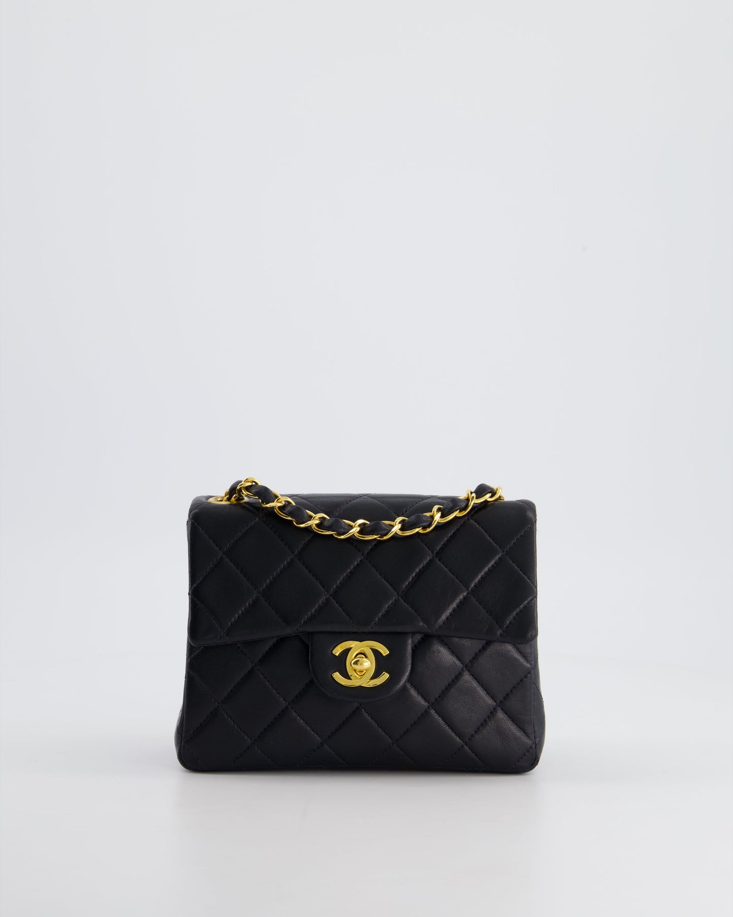 Chanel Vintage Black Mini Square Bag in Lambskin Leather with 24k Gold Hardware