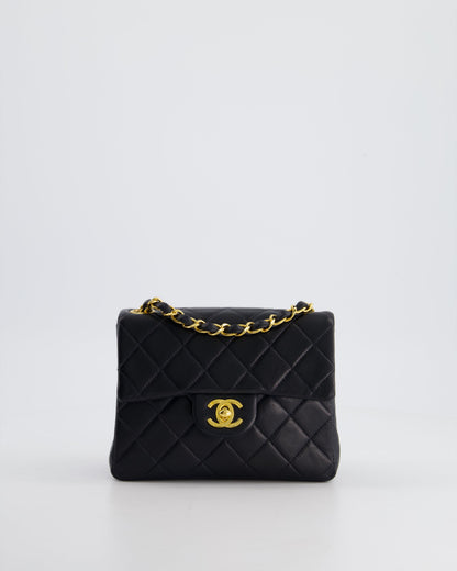 Chanel Vintage Black Mini Square Bag in Lambskin Leather with 24k Gold Hardware