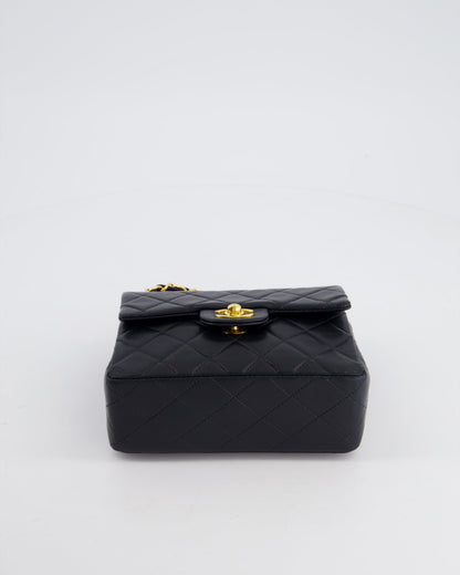 Chanel Vintage Black Mini Square Bag in Lambskin Leather with 24k Gold Hardware